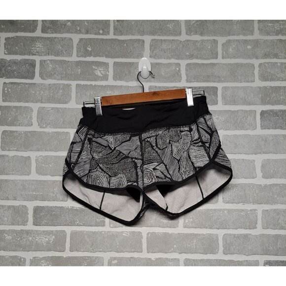 Lululemon Speed Shorts Patterned Floral Black Athletic Running Shorts Women's 4 - Picture 1 of 12